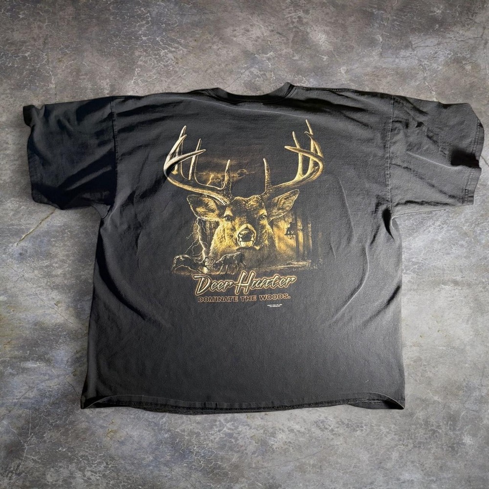 Vintage 2003 Buck Wear Deer Hunter Mens 2XL Black Heavyweight Graphic Tee Shirt
